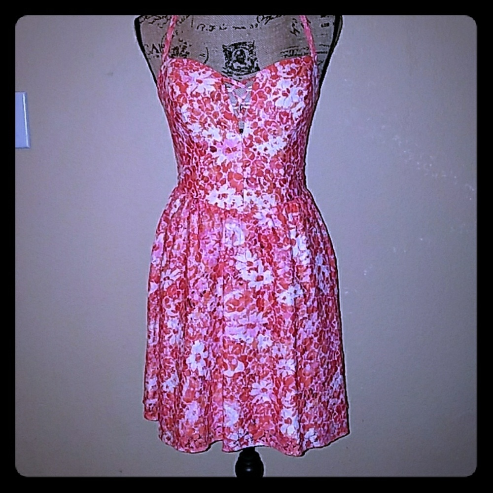 Pink Floral Lace Mini Dress, Guess